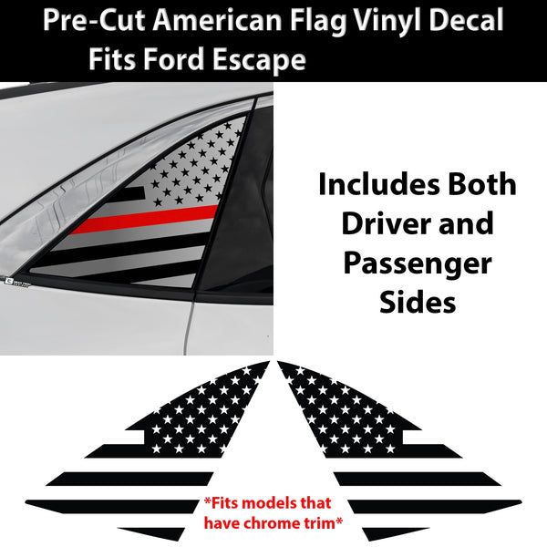American Flag Quarter Window Decal for Ford Escape 2020–2026 – Precut Matte Black Vinyl