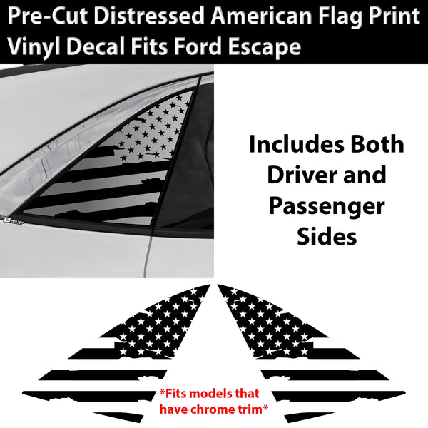 American Flag Quarter Window Decal for Ford Escape 2020–2026 – Precut Matte Black Vinyl