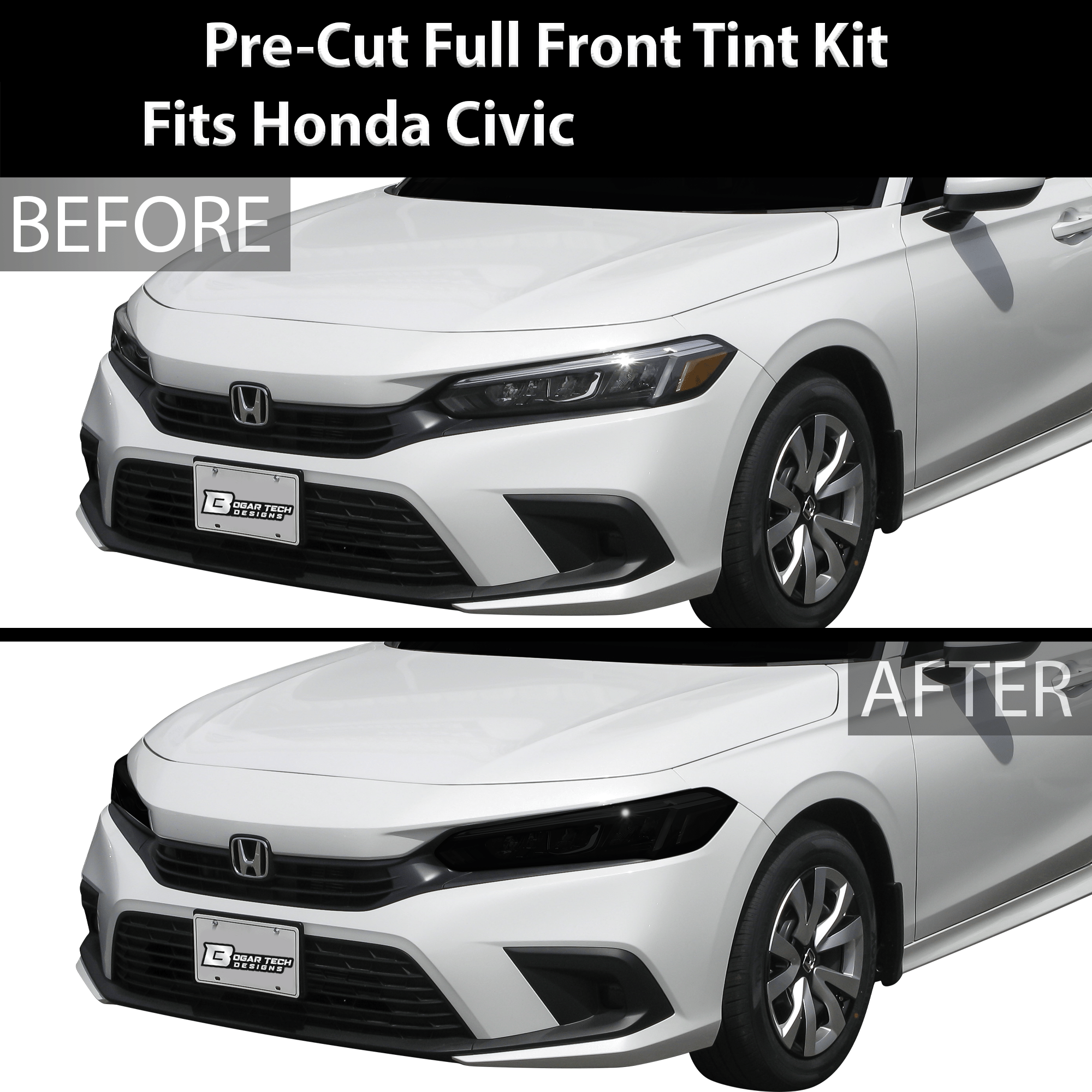 HeadLight Reverse Light Reflector Taillight Smoke Tint Overlay Fits Honda Civic Sedan Hatchback 2022 - 2025 - Bogar Tech Designs