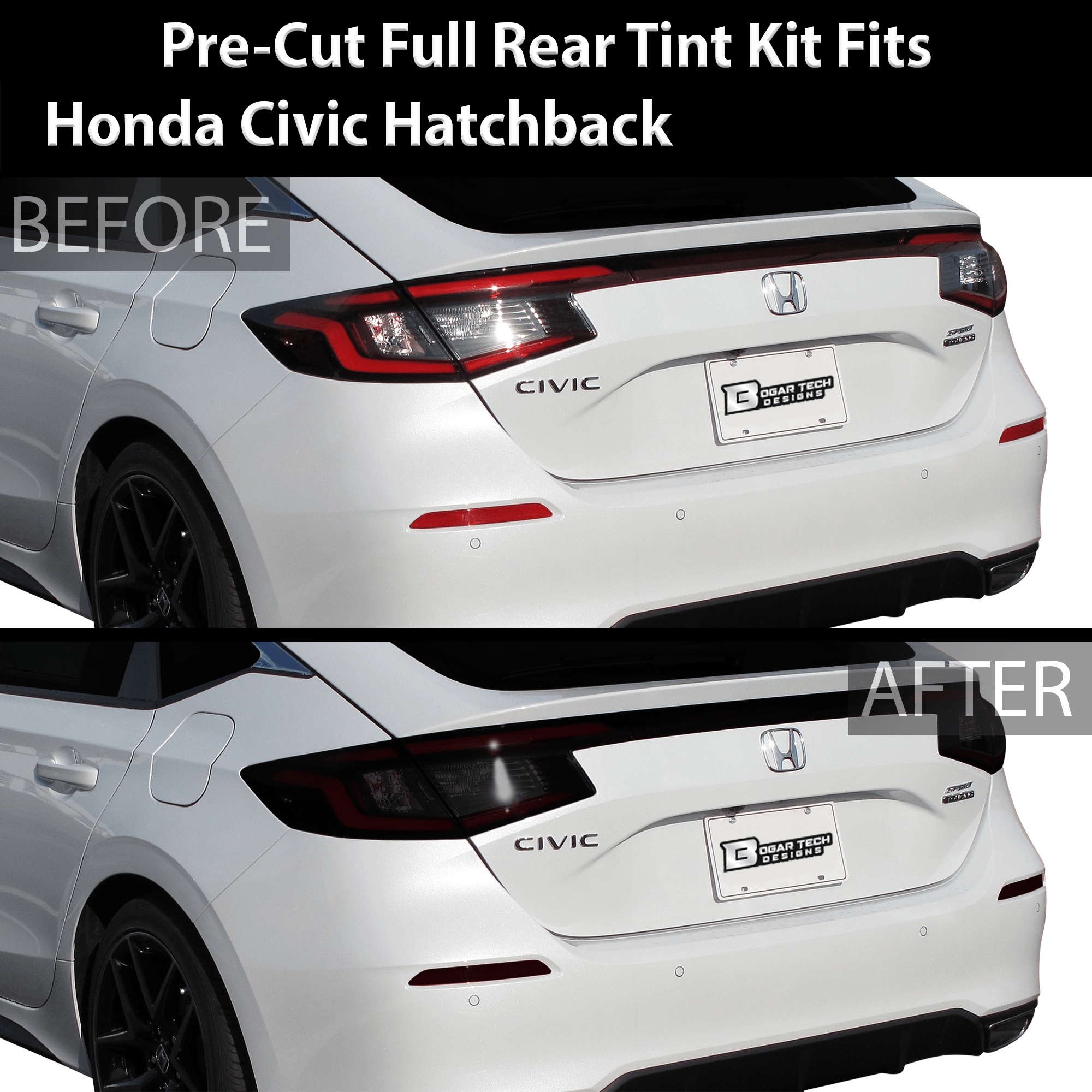HeadLight Reverse Light Reflector Taillight Smoke Tint Overlay Fits Honda Civic Sedan Hatchback 2022 - 2025 - Bogar Tech Designs