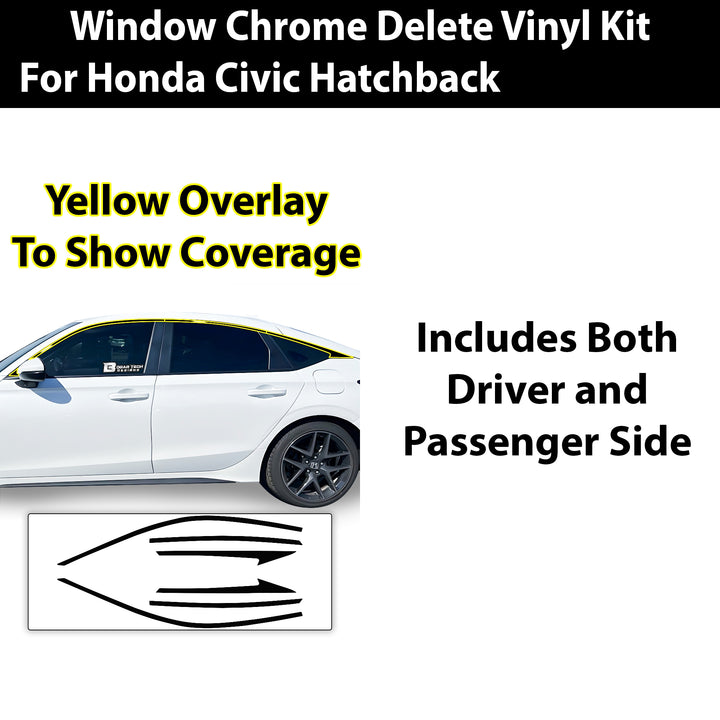 Vinyl Chrome Delete Wheel Side Window Trim Blackout Decal Stickers Overlay Film Fits Honda Civic Hatchback 2022 - 2025 - Bogar Tech Designs