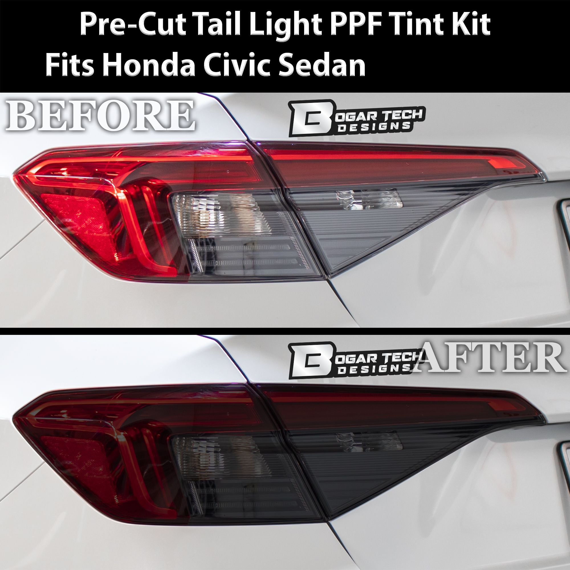 HeadLight Reverse Light Reflector Taillight Smoke Tint Overlay Fits Honda Civic Sedan Hatchback 2022 - 2025 - Bogar Tech Designs
