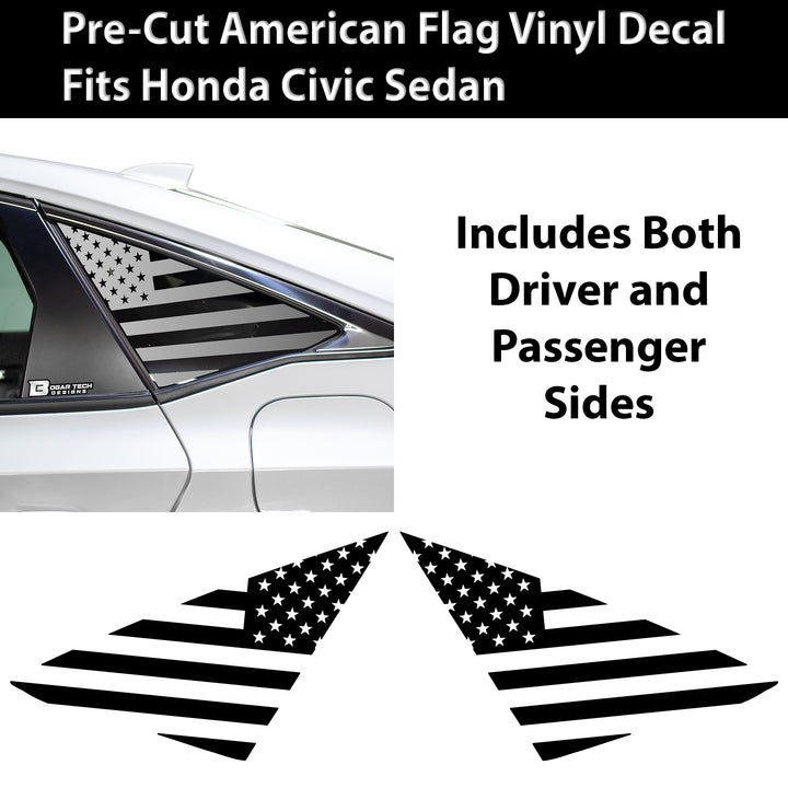 American Flag Rear Side Quarter Window Precut Decals Fits Honda Civic Sedan 2022 - 2025 - Bogar Tech Designs