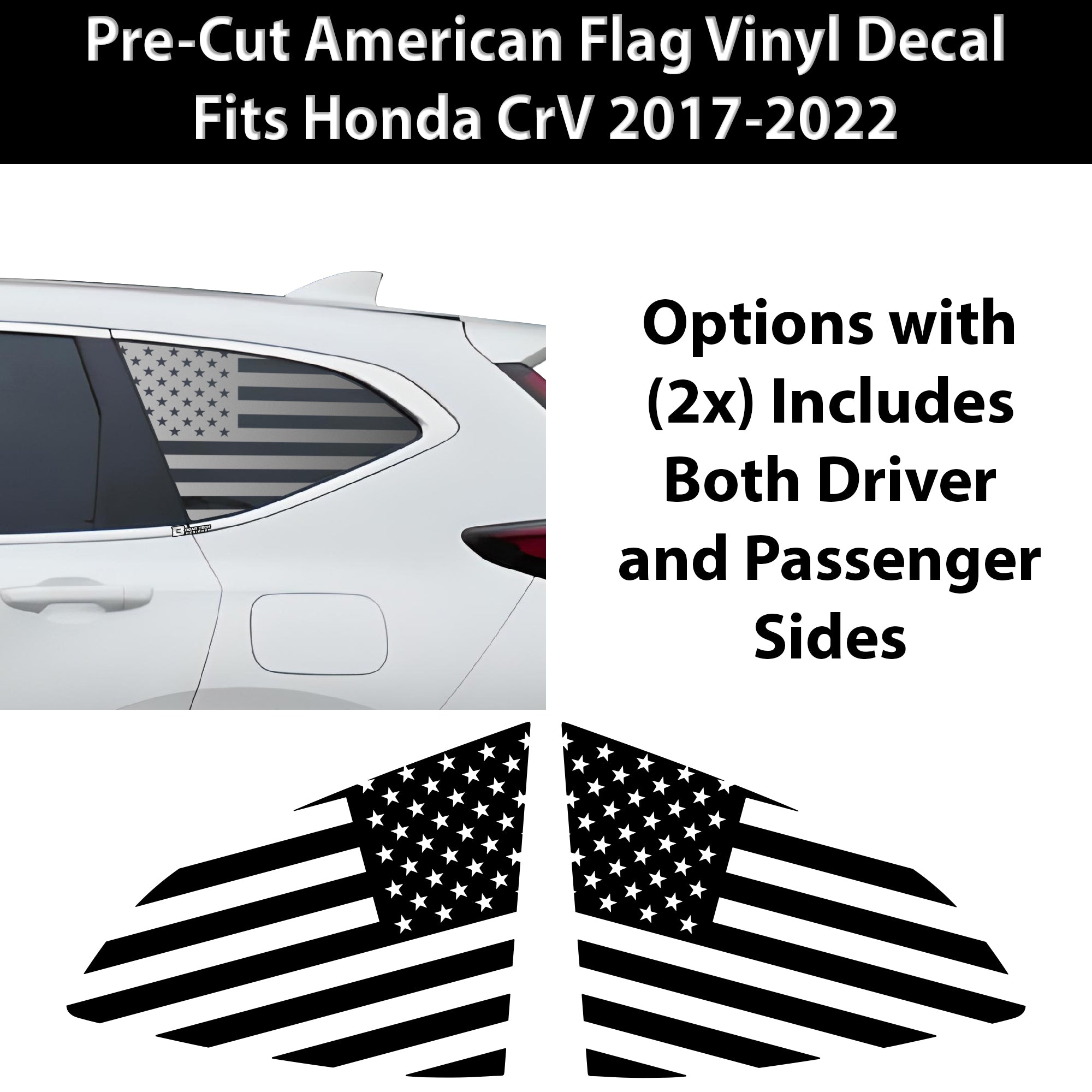 American Flag Quarter Window Vinyl Decal Stickers Fits Honda CR - V 2017 - 2022 - Bogar Tech Designs