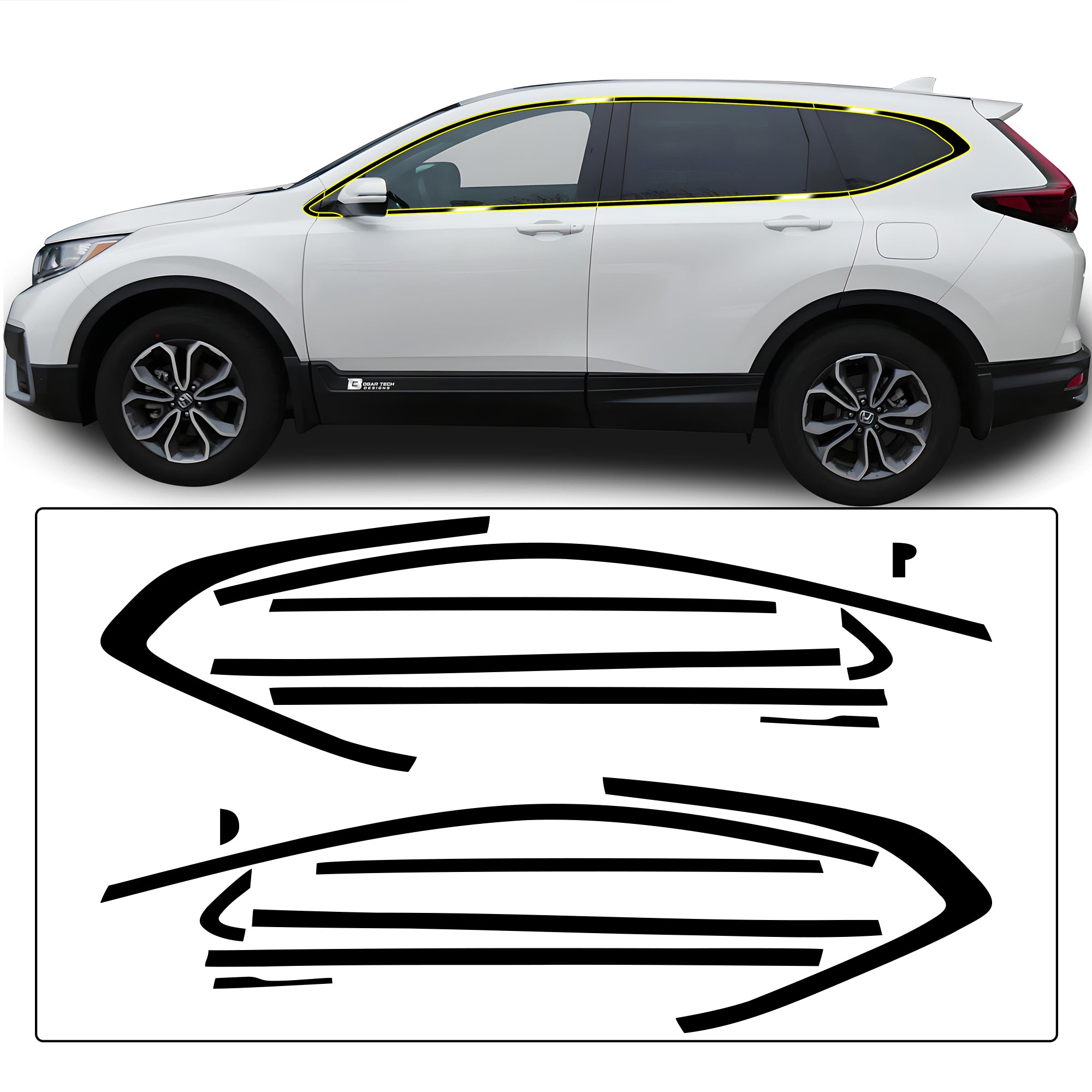 Vinyl Chrome Delete Wheel Sides Front Rear Trunk Trim Blackout Decal Stickers Overlay Film Fits Honda CR - V 2017 - 2022 - Bogar Tech Designs