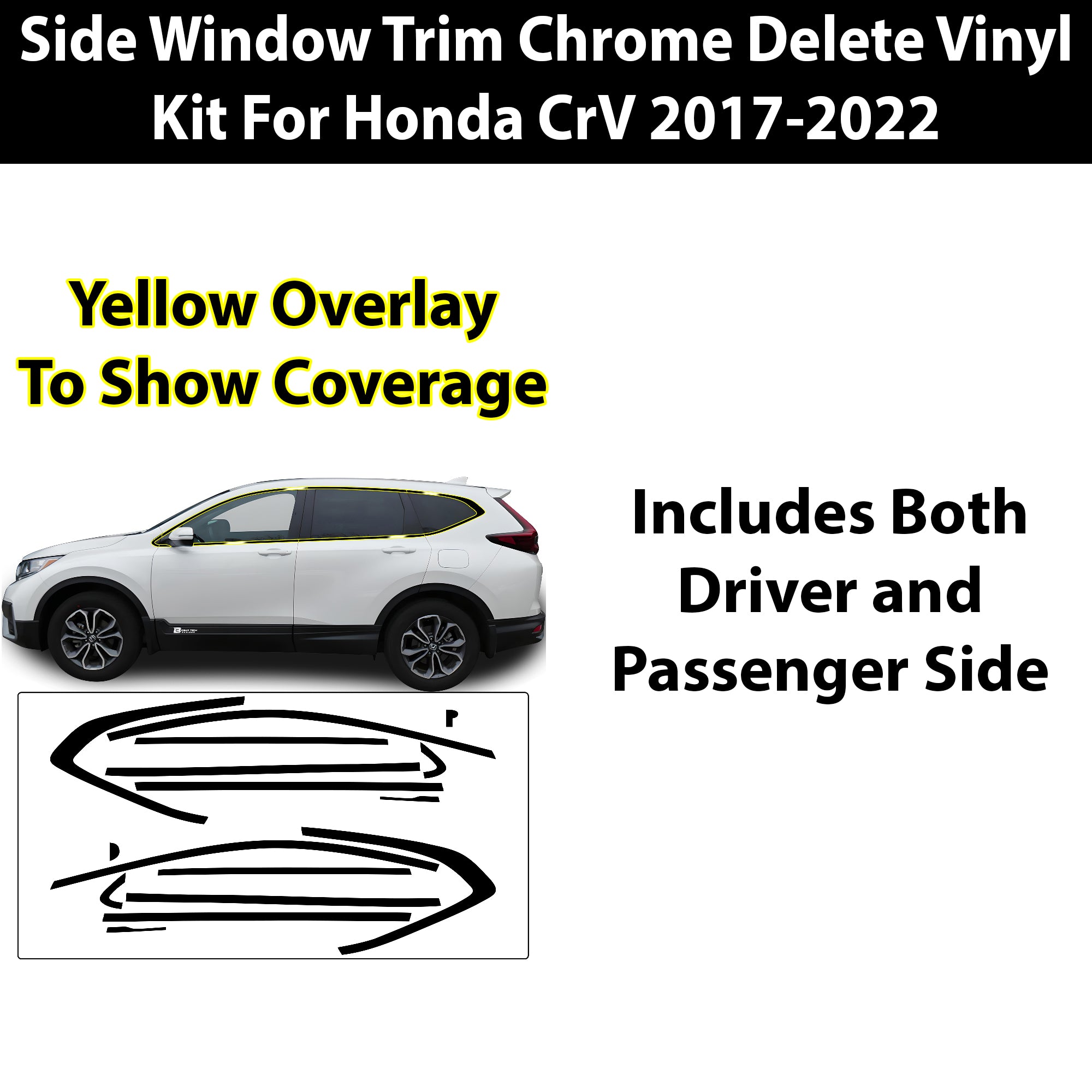 Vinyl Chrome Delete Wheel Sides Front Rear Trunk Trim Blackout Decal Stickers Overlay Film Fits Honda CR - V 2017 - 2022 - Bogar Tech Designs