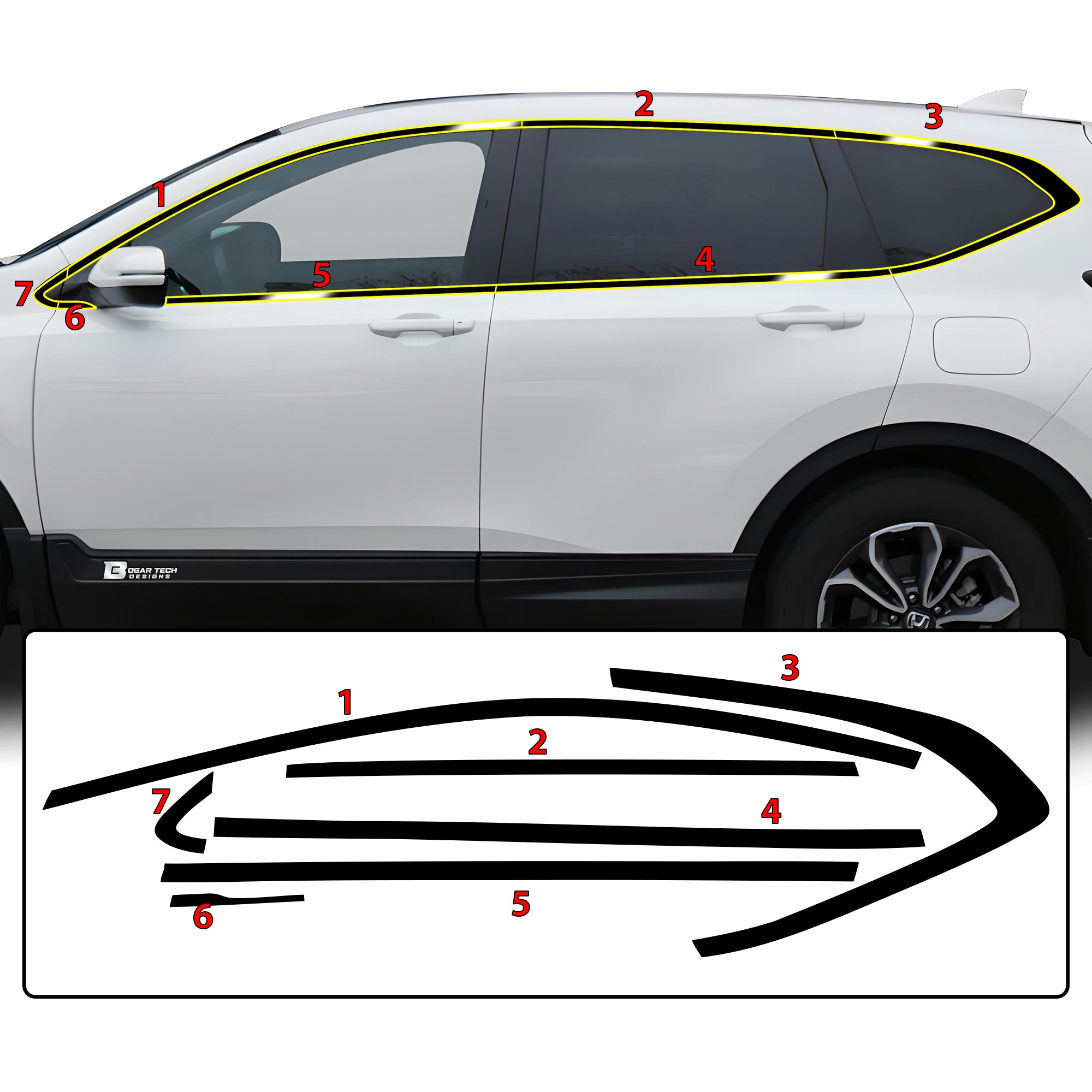 Vinyl Chrome Delete Wheel Sides Front Rear Trunk Trim Blackout Decal Stickers Overlay Film Fits Honda CR - V 2017 - 2022 - Bogar Tech Designs