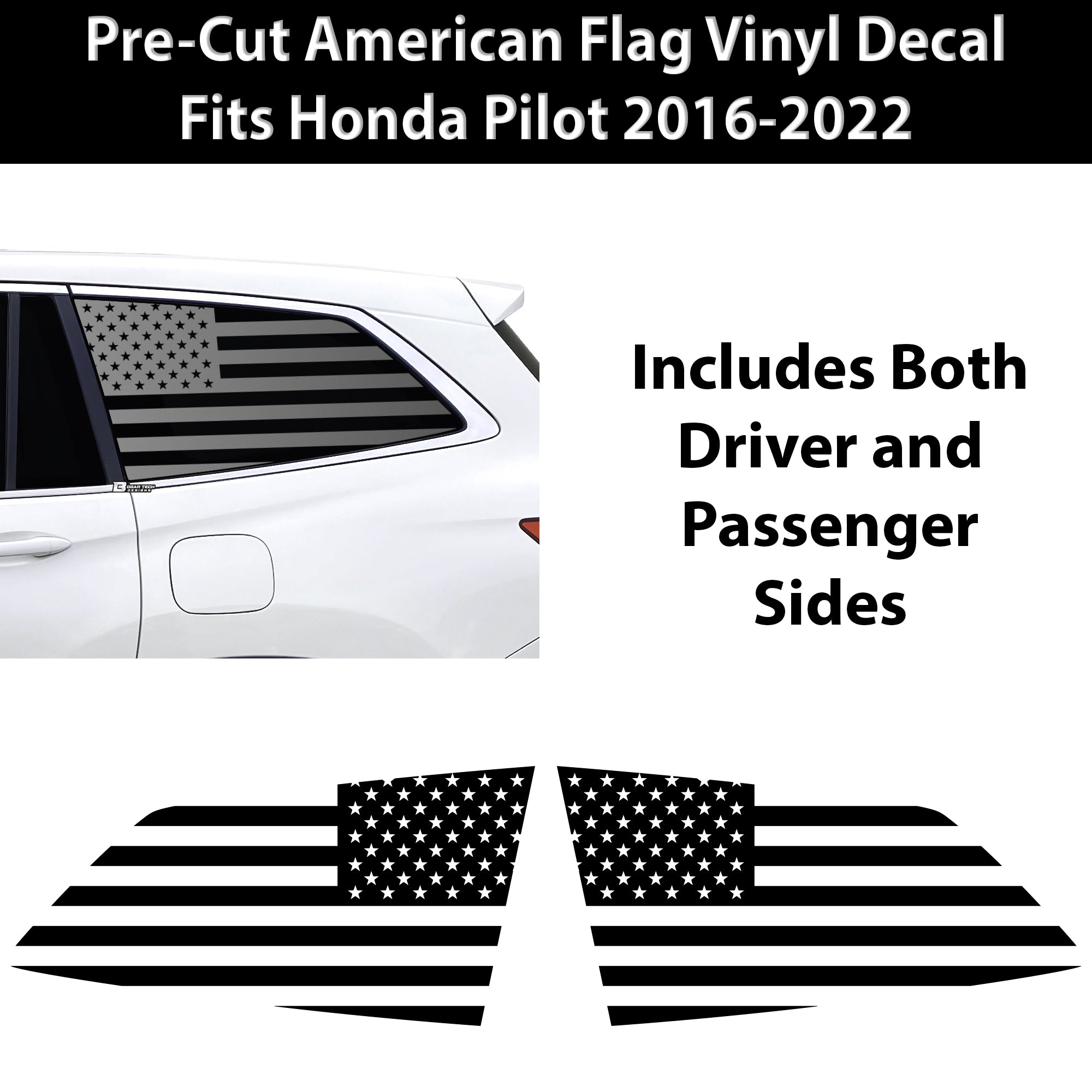 American Flag Window Vinyl Decal Stickers Fits Honda Pilot 2016 - 2022 - Bogar Tech Designs
