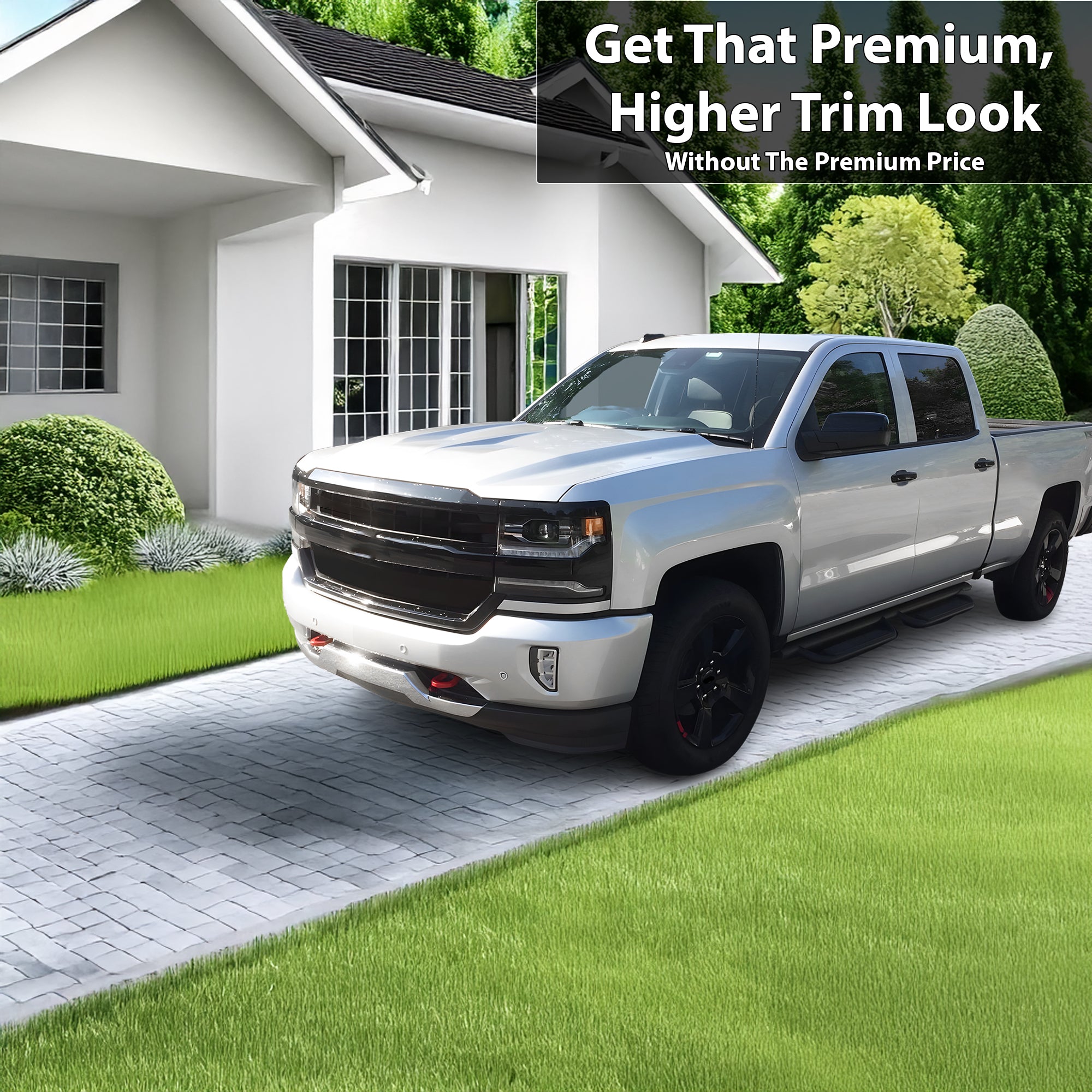 Vinyl Chrome Delete Grille Side Window Rear Blackout Decal Stickers Overlay Film Fits Chevy Silverado 1500 2014 - 2018 - Bogar Tech Designs