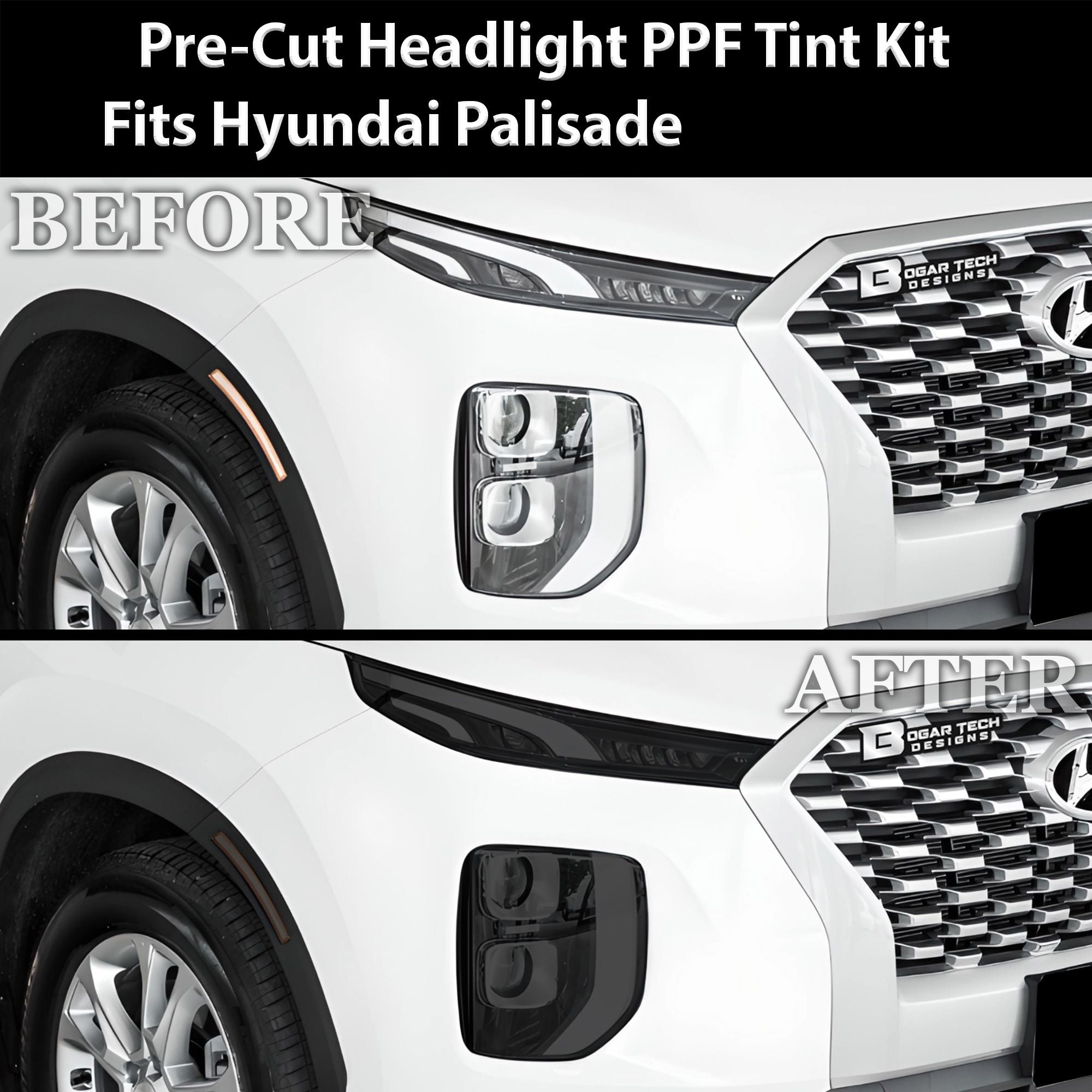 Full Headlight Taillight Precut Smoked PPF Tint Kit Film Overlay Fits Hyundai Palisade 2020 - 2025 - Bogar Tech Designs