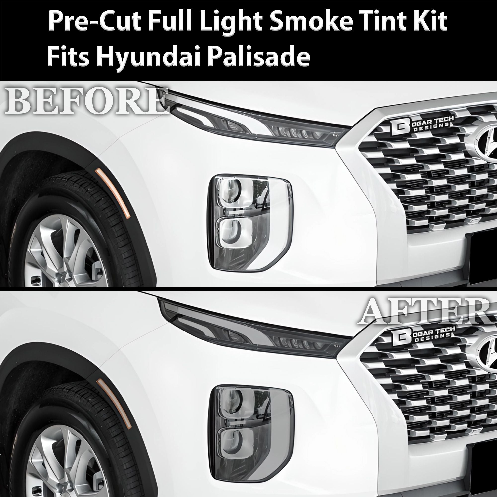 Full Headlight Taillight Precut Smoked PPF Tint Kit Film Overlay Fits Hyundai Palisade 2020 - 2025 - Bogar Tech Designs