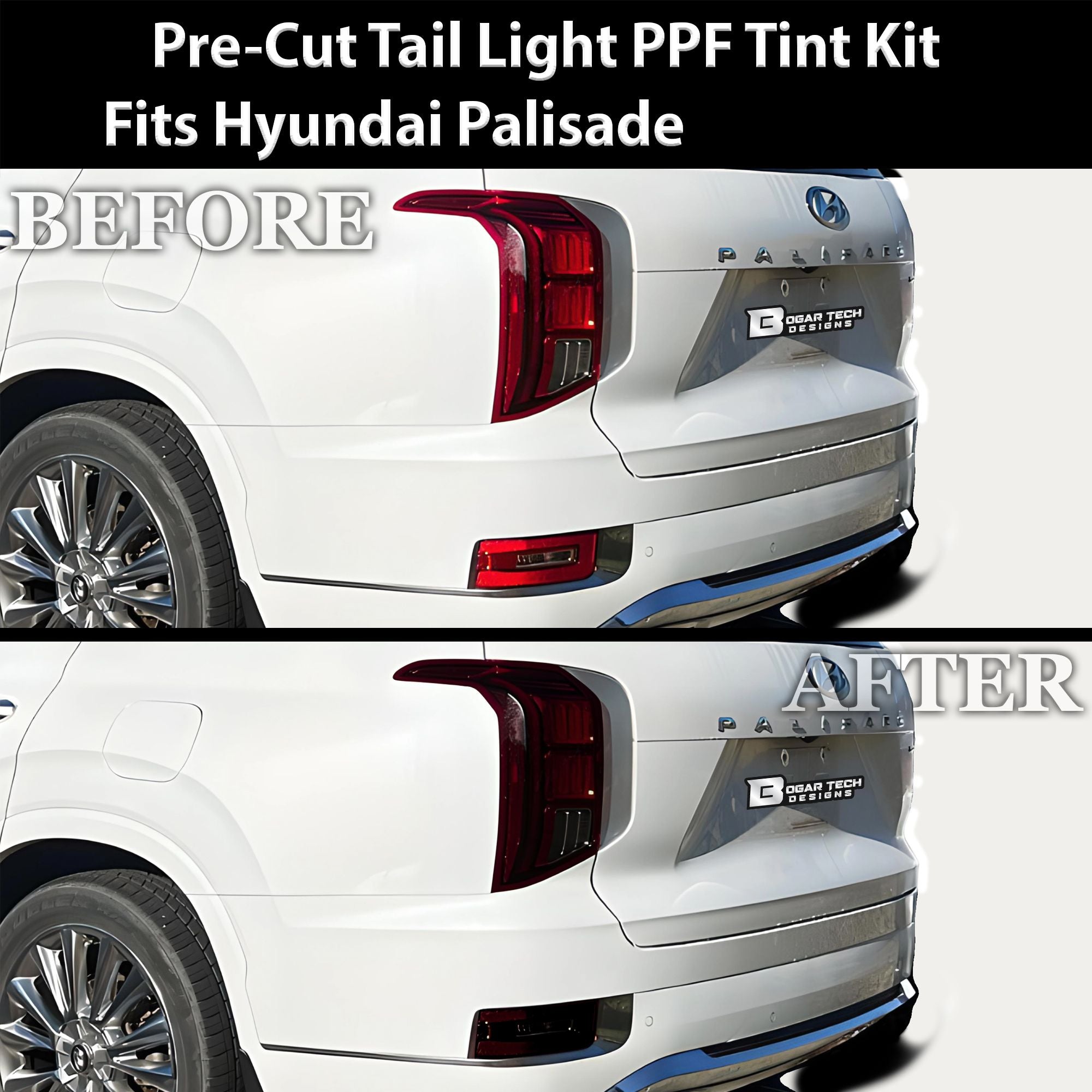 Full Headlight Taillight Precut Smoked PPF Tint Kit Film Overlay Fits Hyundai Palisade 2020 - 2025 - Bogar Tech Designs