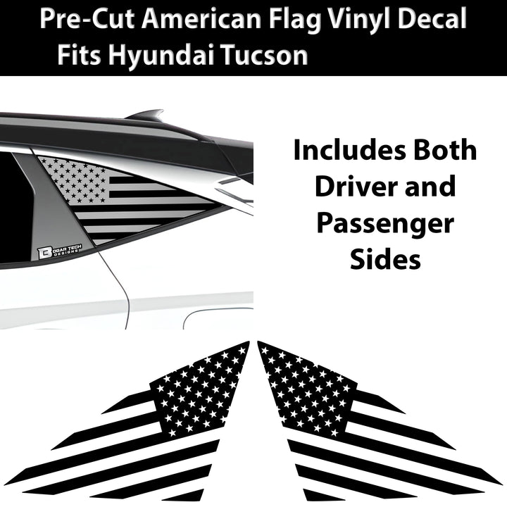 American Flag Rear Quarter Window Vinyl Decal Stickers Fits Hyundai Tucson 2022 - 2025 - Bogar Tech Designs