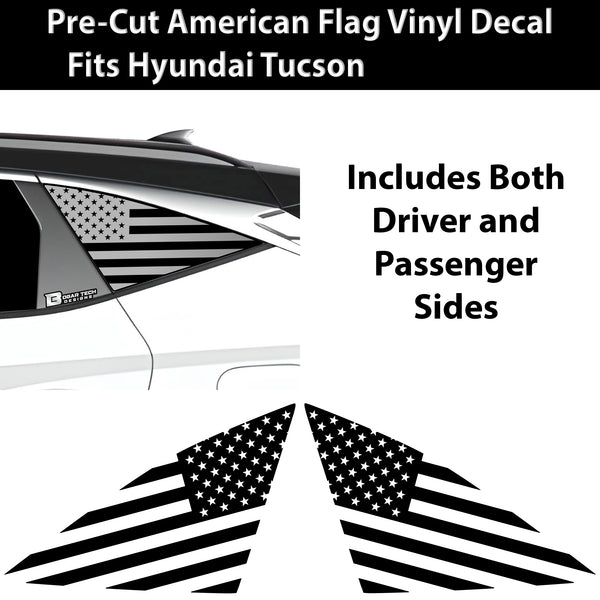 American Flag Rear Quarter Window Vinyl Decal Stickers Fits Hyundai Tucson 2022 - 2025 - Bogar Tech Designs