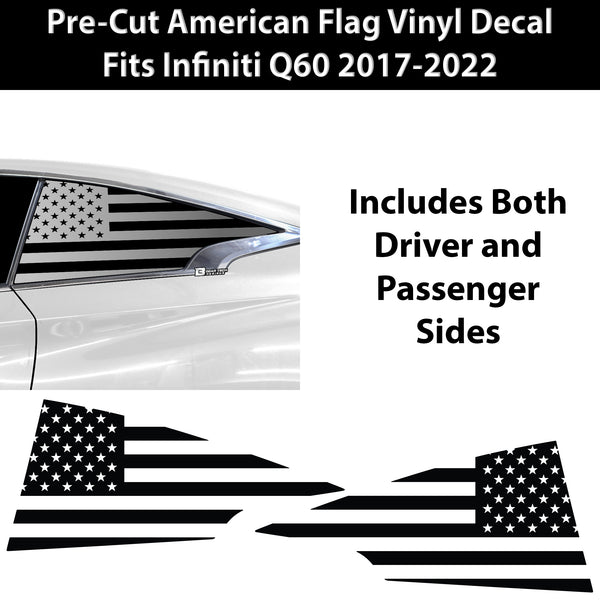 Quarter Window American Flag Vinyl Decal Stickers Fits Infiniti Q60 2017 - 2022 - Bogar Tech Designs
