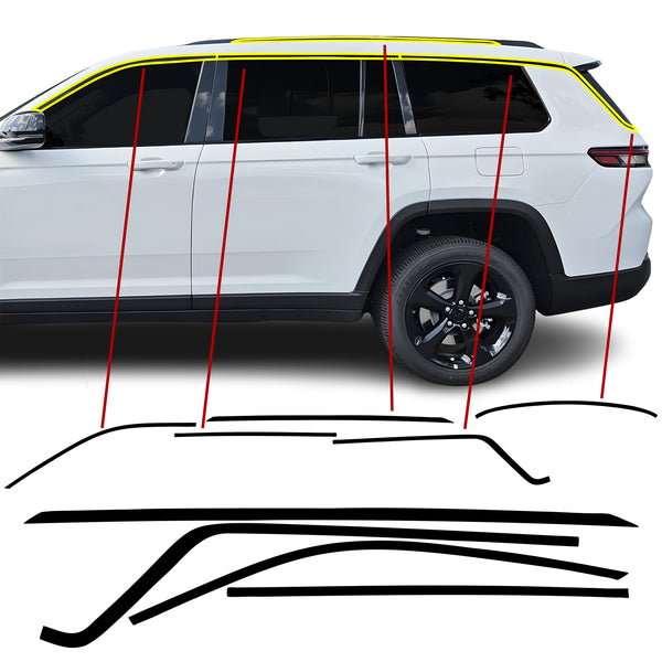 Window Vinyl Chrome Delete Trim Blackout Decal Stickers Overlay Film Fits Jeep Grand Cherokee L 2021-2025