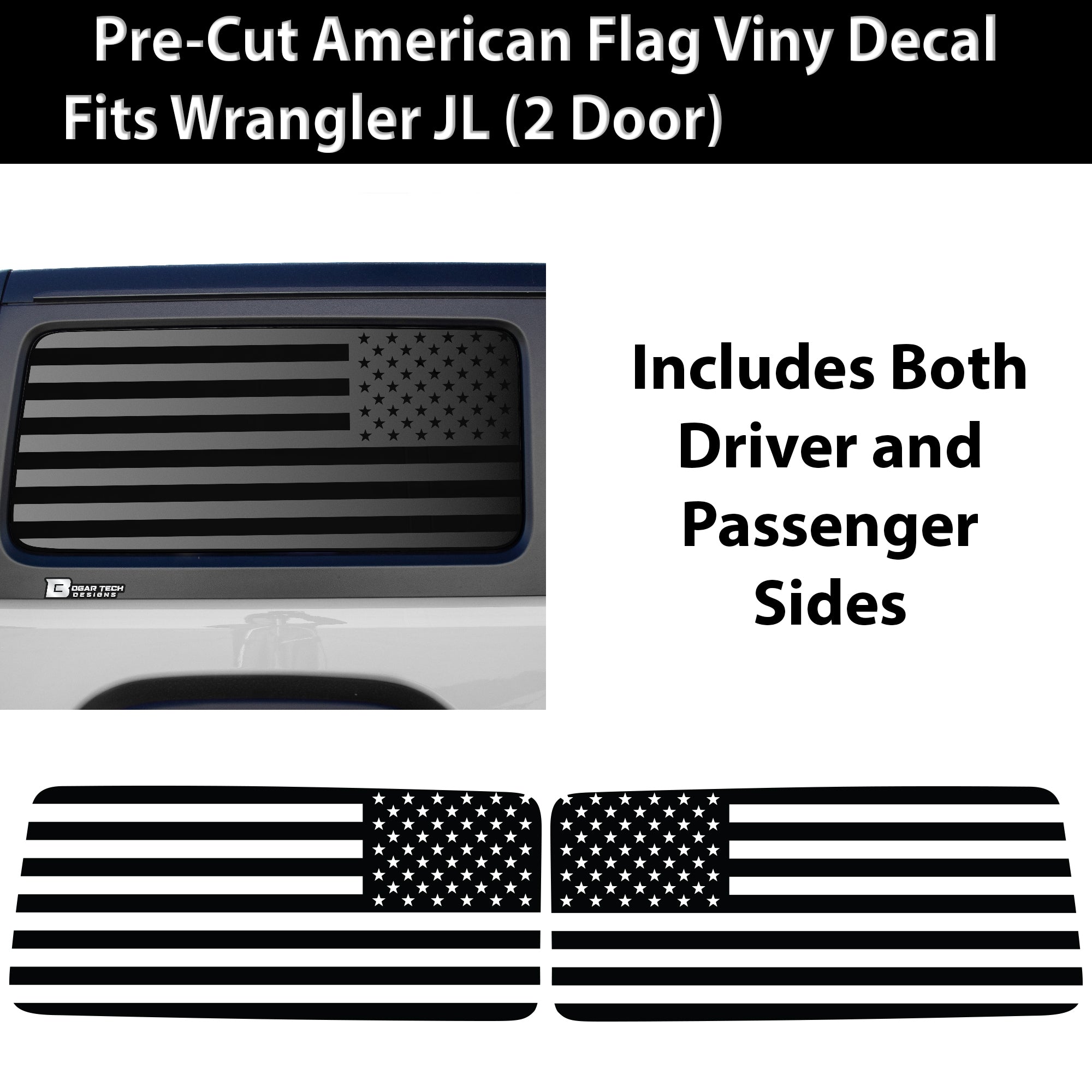 American Flag Window Vinyl Decal Stickers Fits Jeep Wrangler JL 2 Door 2018 - 2025Blue Red Pink Green Line - Bogar Tech Designs