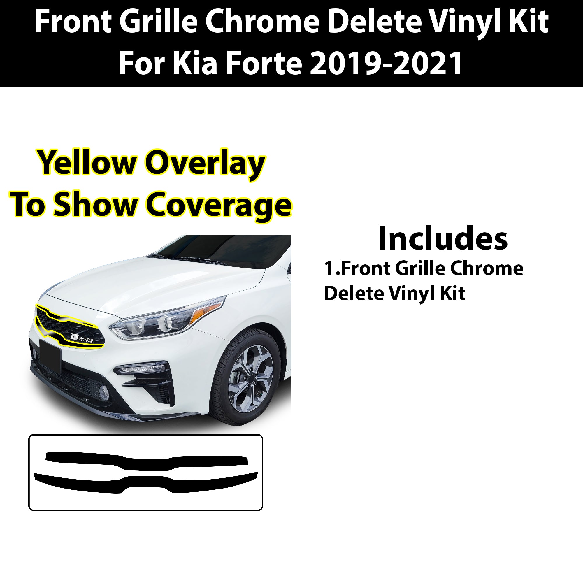 Vinyl Chrome Delete Wheel Front Bumper Grille Trim Blackout Decal Stickers Overlay Film Fits Kia Forte 2019 - 2024 - Bogar Tech Designs