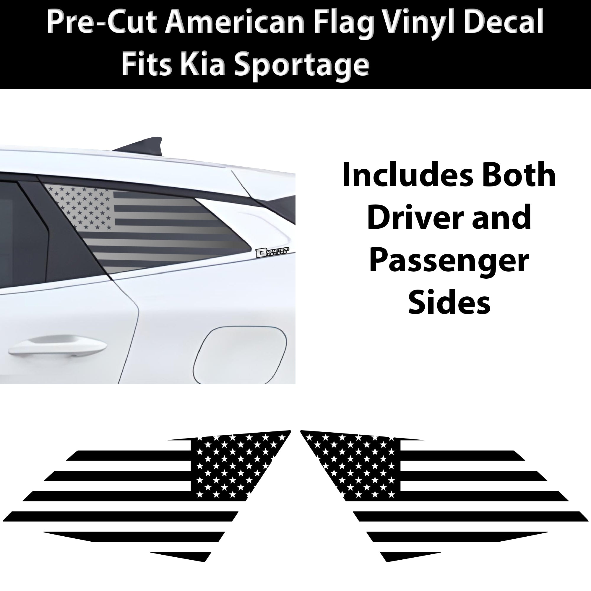 American Flag Rear Quarter Window Vinyl Decal Stickers Fits Kia Sportage 2023 - 2025 - Bogar Tech Designs