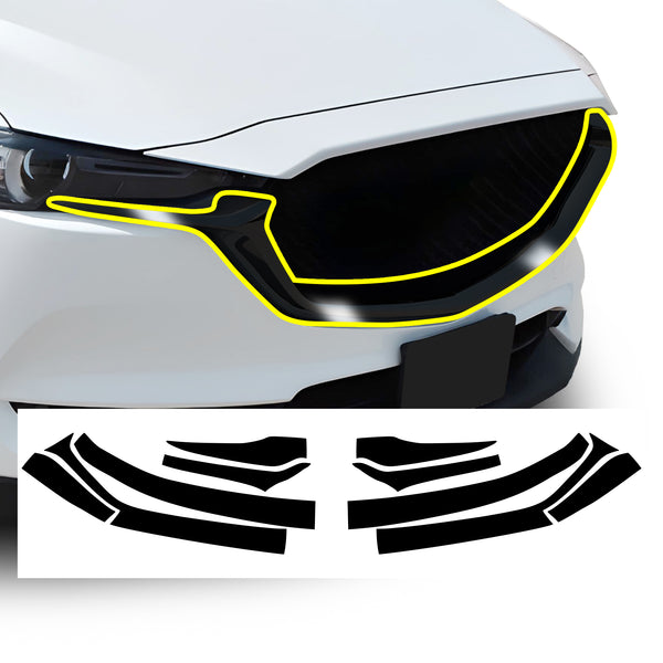Window Grille Bumper Vinyl Chrome Delete Trim Blackout Decal Stickers Overlay Film Fits Mazda CX-5 2017-2025