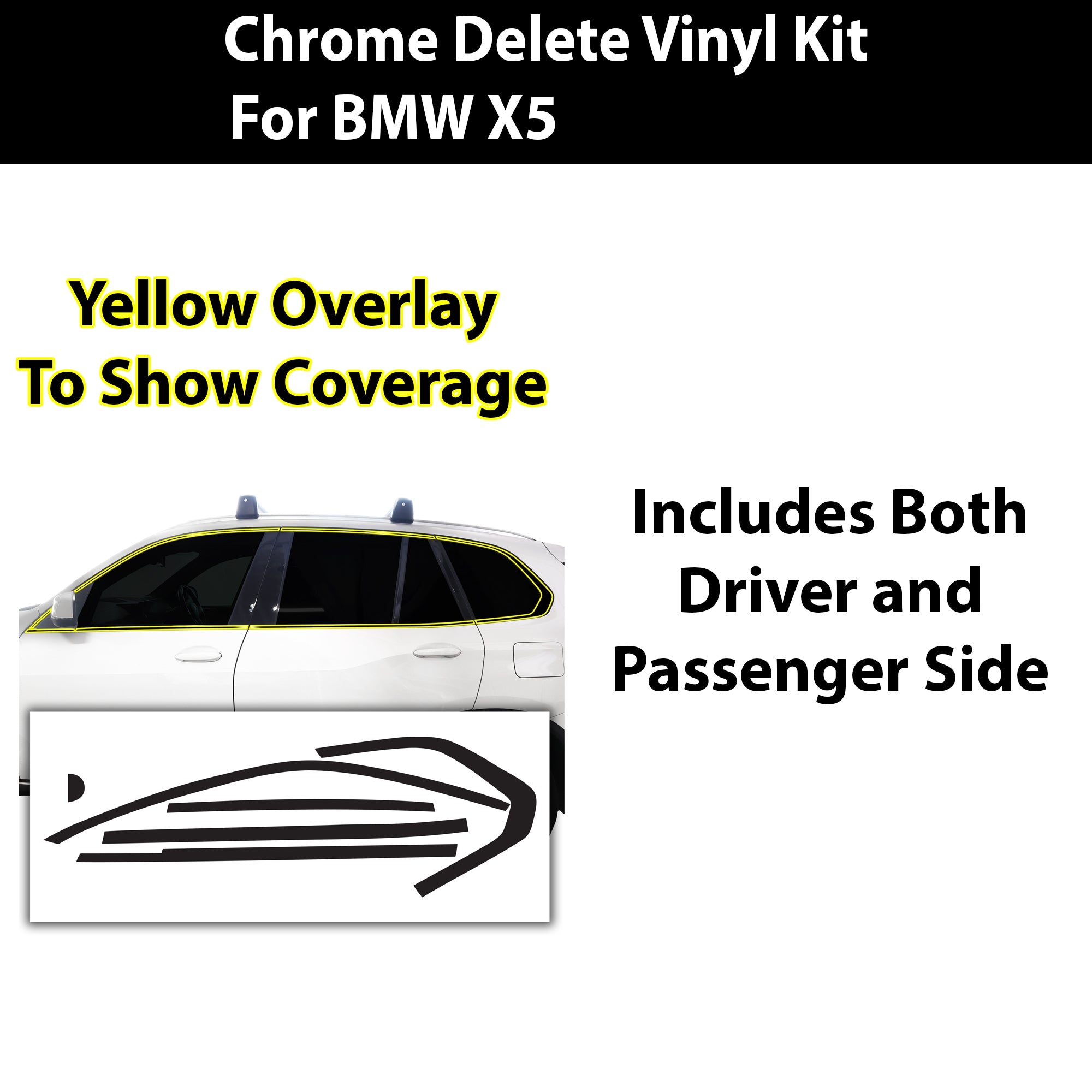 Vinyl Chrome Delete Grille Side Window Blackout Decal Stickers Overlay Film Fits BMW X5 2019 - 2025 - Bogar Tech Designs