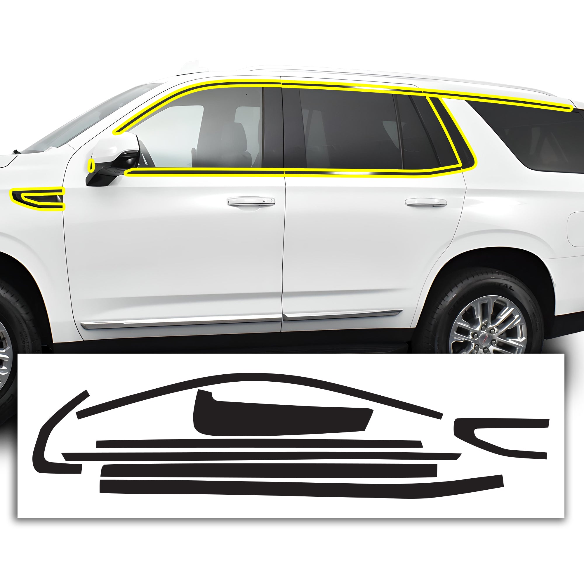 Vinyl Chrome Delete Grille Side Window Rear Blackout Decal Stickers Overlay Film Fits GMC Yukon 2021 - 2025 - Bogar Tech Designs