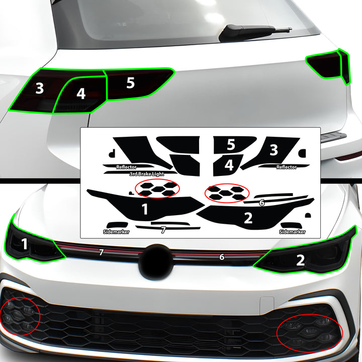 Full Headlight Taillight Precut Smoked PPF Tint Kit Overlay Film Fits Volkswagen Golf 2022 - 2025 - Bogar Tech Designs