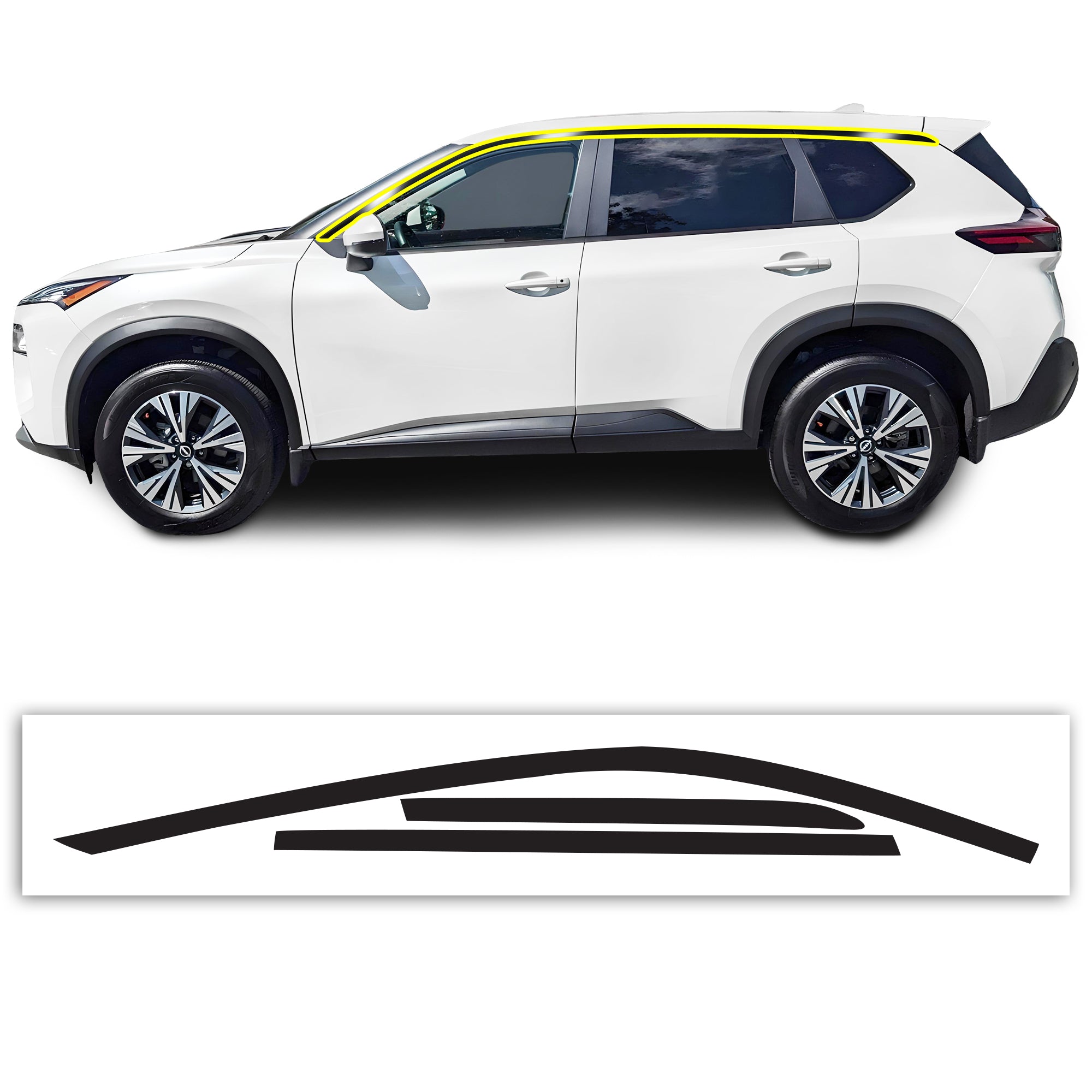 Vinyl Chrome Delete Wheel Sides Front Rear Bumper Trim Blackout Decal Stickers Overlay Film Fits Nissan Rogue 2021 - 2025 - Bogar Tech Designs