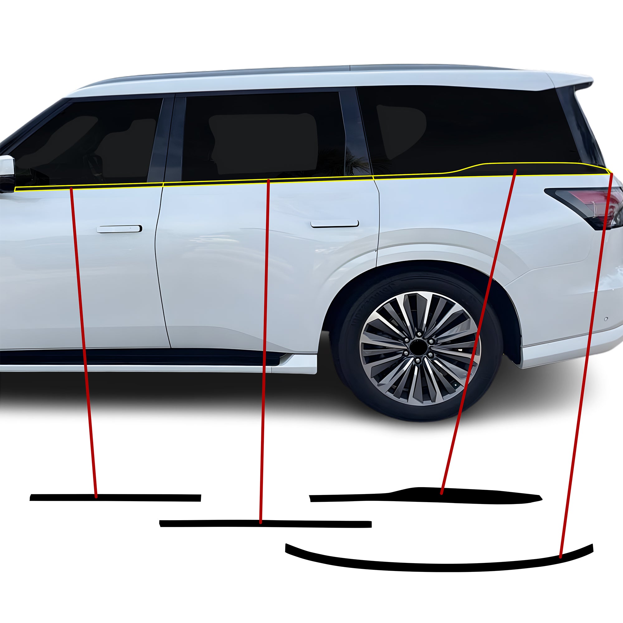 Fits Infiniti QX80 2025-2026 Blackout Chrome Delete Kit – Precut Gloss Black Vinyl Overlays Film