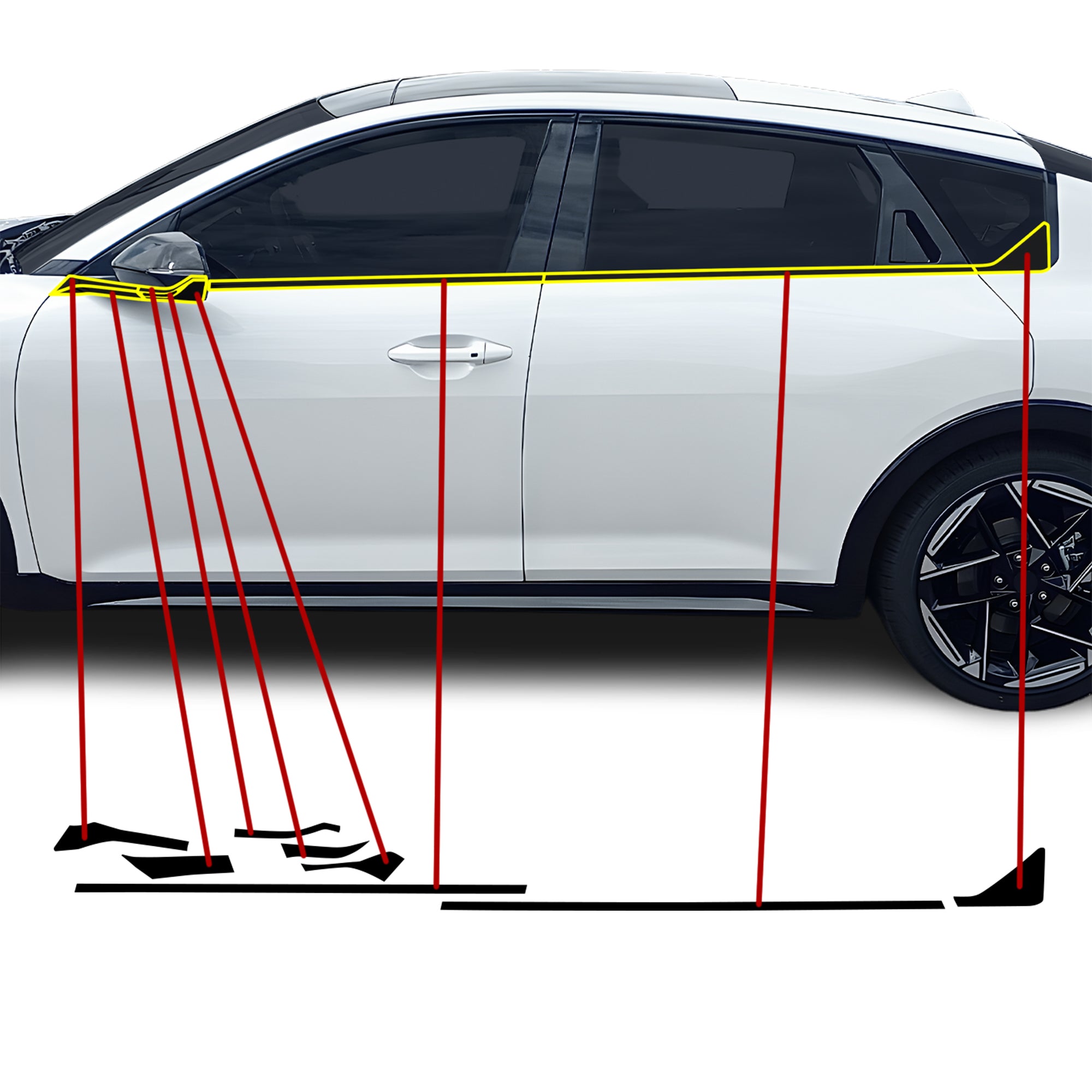 Kia K4 GT-Line 2024-2026 Blackout Chrome Delete Kit – Precut Gloss Black Vinyl Overlays