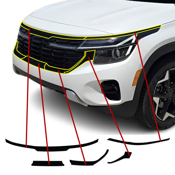 Vinyl Chrome Delete Grille Side Window Rear Blackout Decal Stickers Overlay Film Fits Kia Seltos 2021-2025