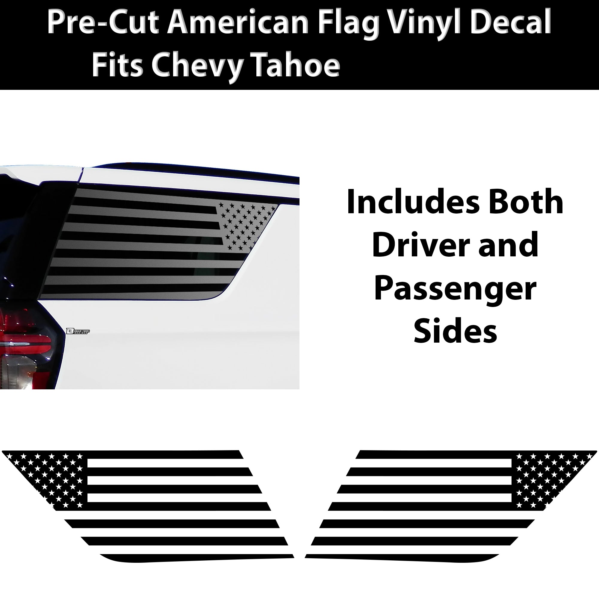 American Flag Window Vinyl Decal Stickers Fits Chevy Tahoe GMC Yukon 2021 - 2025 - Bogar Tech Designs