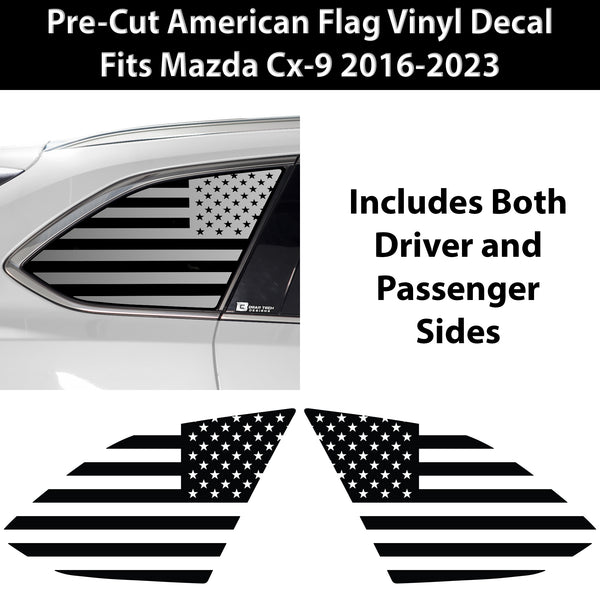 American Flag Rear Quarter Window Vinyl Decal Stickers Fits Mazda CX - 9 2016 - 2023 - Bogar Tech Designs
