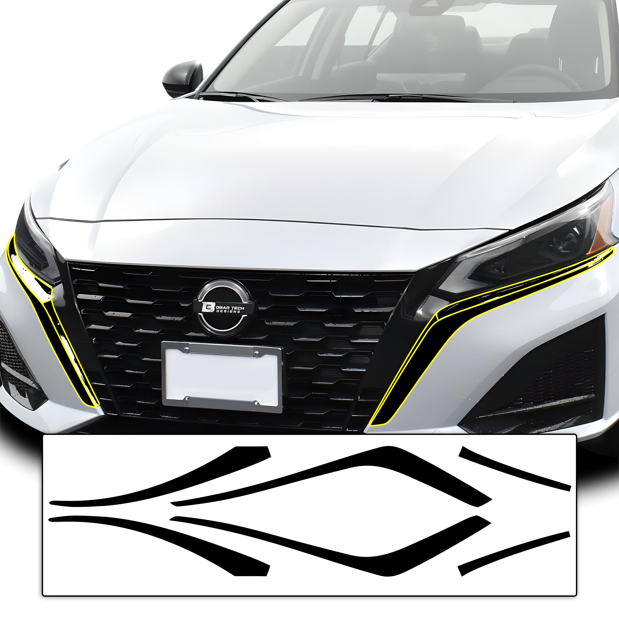 Vinyl Chrome Delete Wheel Sides Front Rear Bumper Trim Blackout Decal Stickers Overlay Film Fits Nissan Altima 2019 - 2025 - Bogar Tech Designs