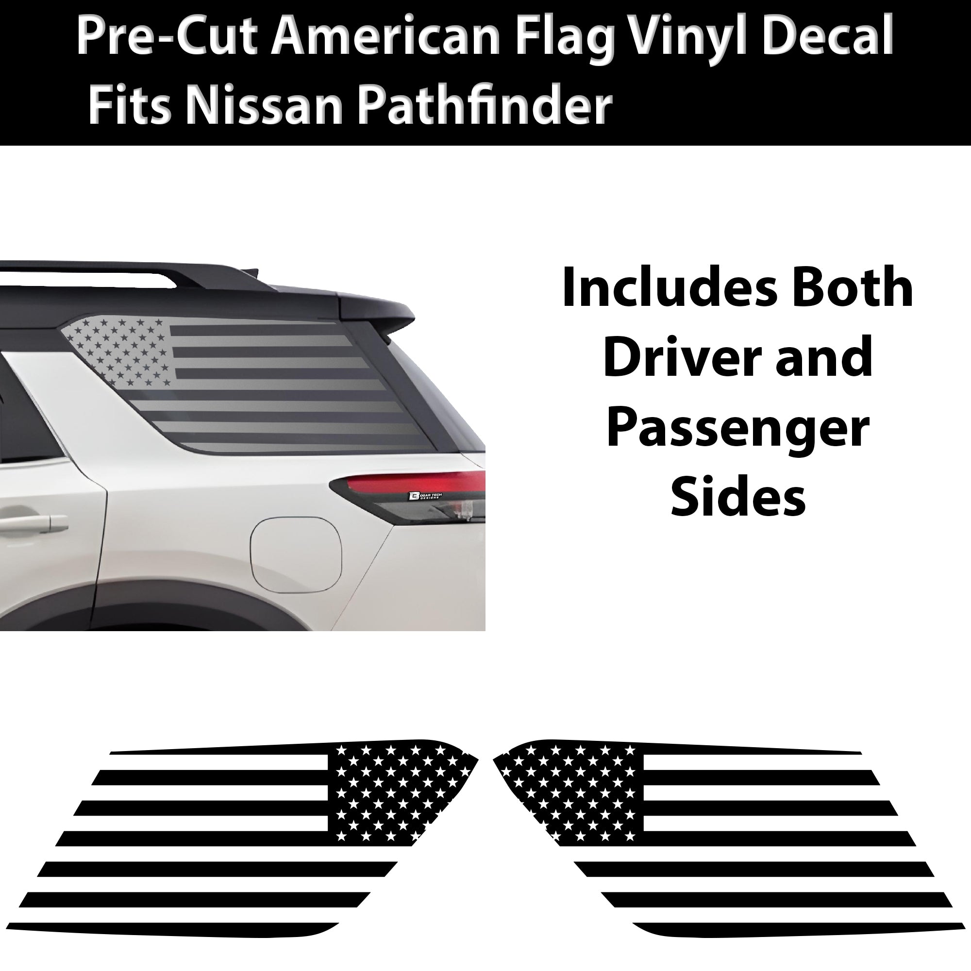 American Flag Quarter Window Vinyl Decal Stickers Fits Nissan Pathfinder 2022 - 2025 - Bogar Tech Designs