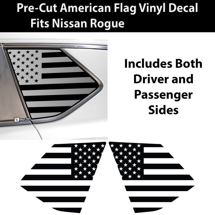 American Flag Rear Quarter Window Vinyl Decal Stickers Fits Nissan Rogue 2021 - 2025 - Bogar Tech Designs