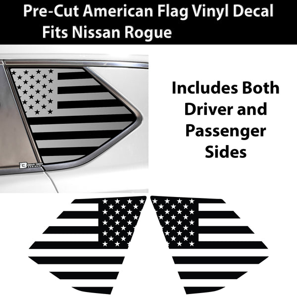 American Flag Rear Quarter Window Vinyl Decal Stickers Fits Nissan Rogue 2021 - 2025 - Bogar Tech Designs