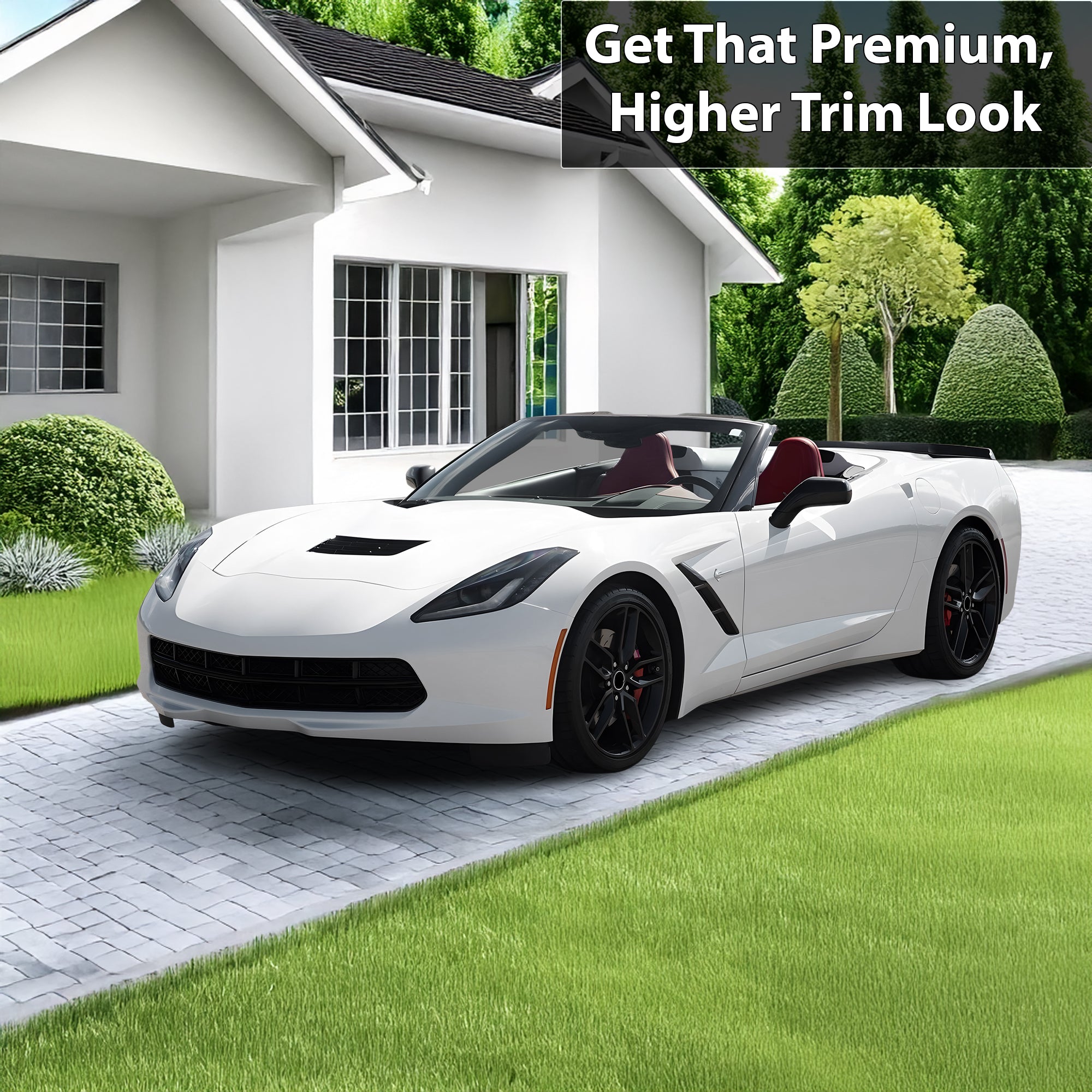 Chevy Corvette C7 Stingray 2014-2019 Front Grille Blackout Chrome Delete Kit – Precut Gloss Black Vinyl Overlays