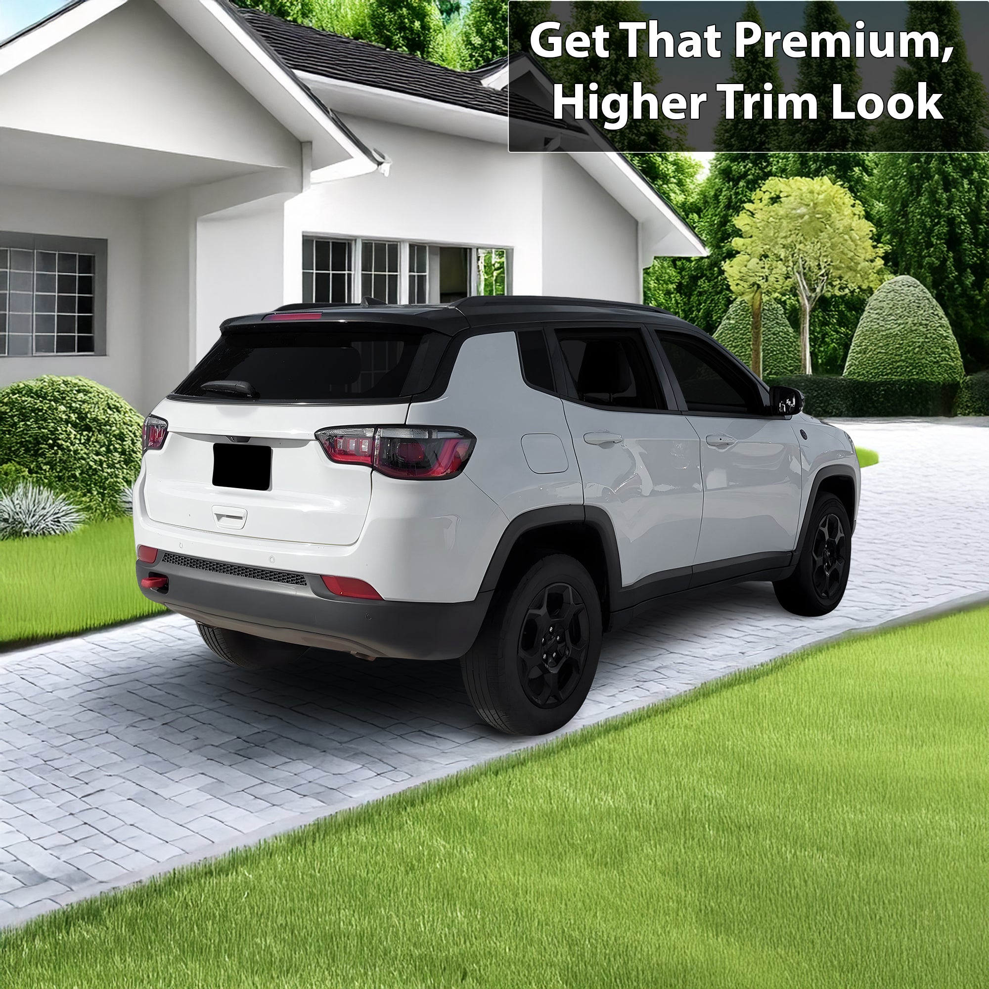 Vinyl Chrome Delete Grille Side Window Rear Blackout Decal Stickers Overlay Film Fits Jeep Compass 2018 - 2025 - Bogar Tech Designs