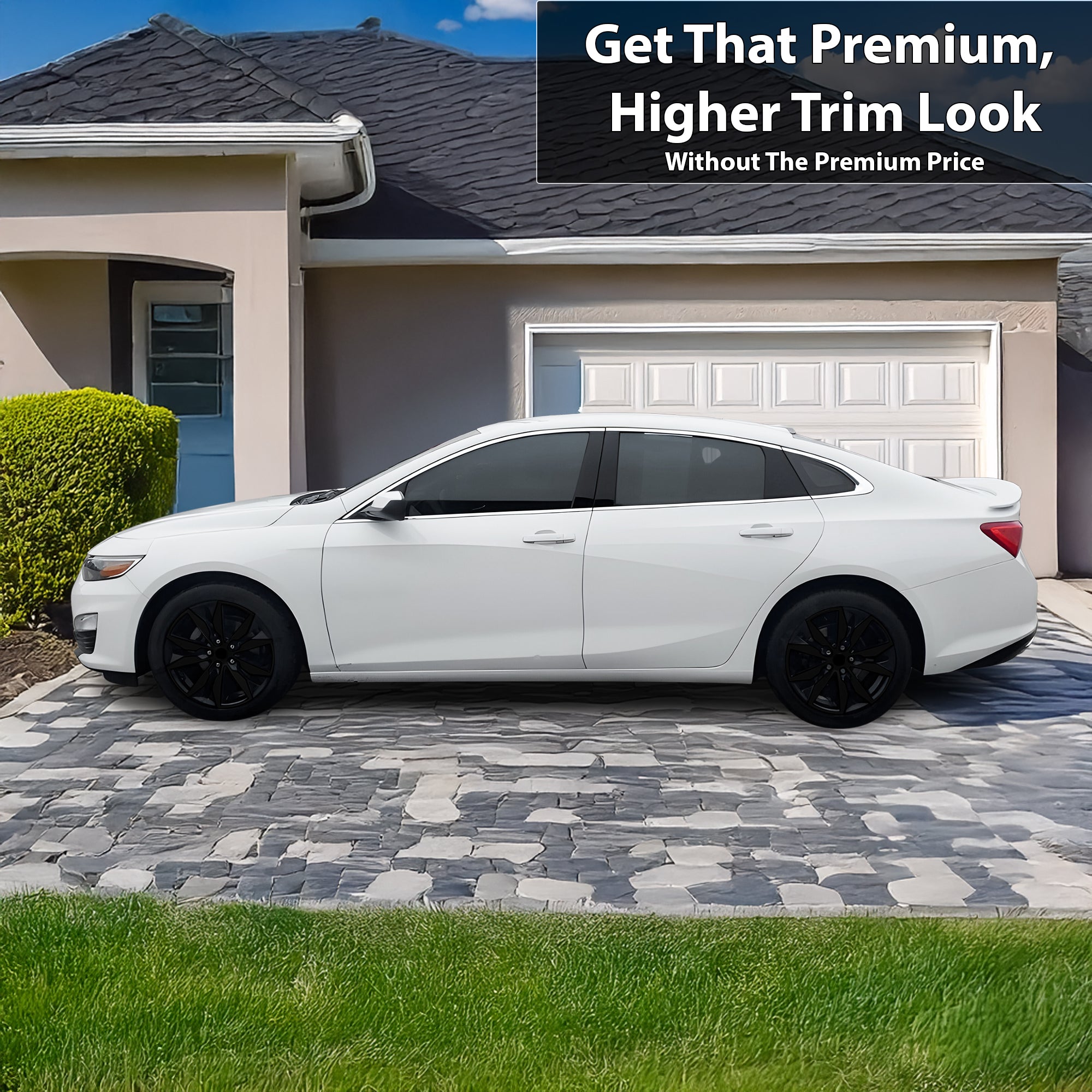 Vinyl Chrome Delete Side Window Front Bumper Wheel Rim Trim Blackout Decal Stickers Overlay Film Fits Chevrolet Malibu 2019 - 2025 - Bogar Tech Designs
