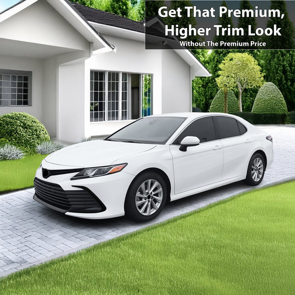 Vinyl Chrome Delete Sides Window Trim Front Bezel Blackout Decal Stickers Overlay Film Fits Toyota Camry 2018-2024
