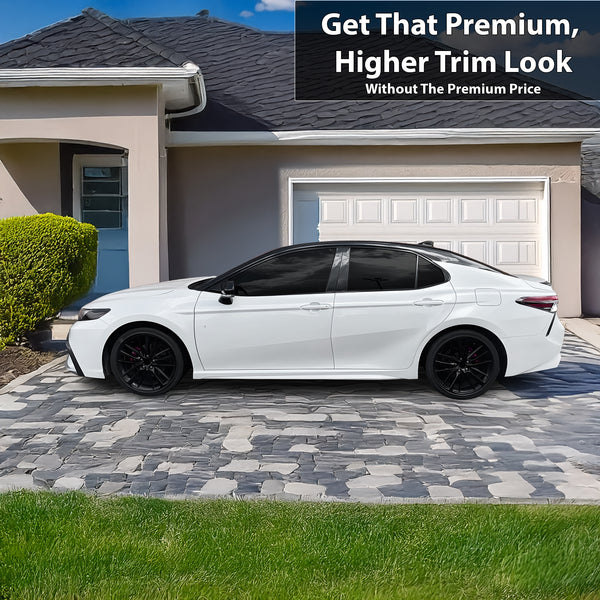 Vinyl Chrome Delete Sides Window Trim Front Bezel Blackout Decal Stickers Overlay Film Fits Toyota Camry 2018-2024