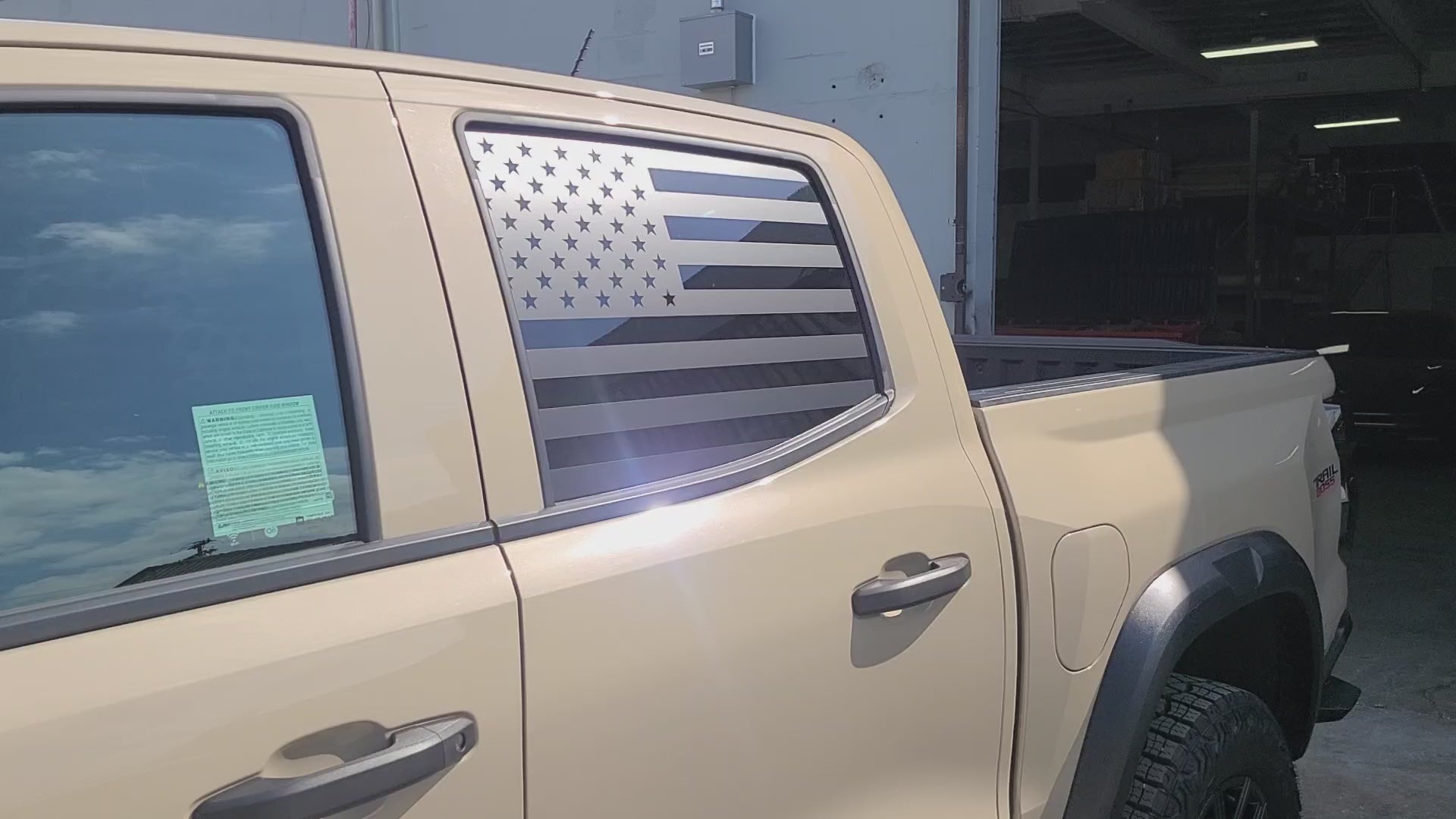 American Flag Window Decal for Chevy Colorado 2015-2026 – Precut Matte Black Vinyl