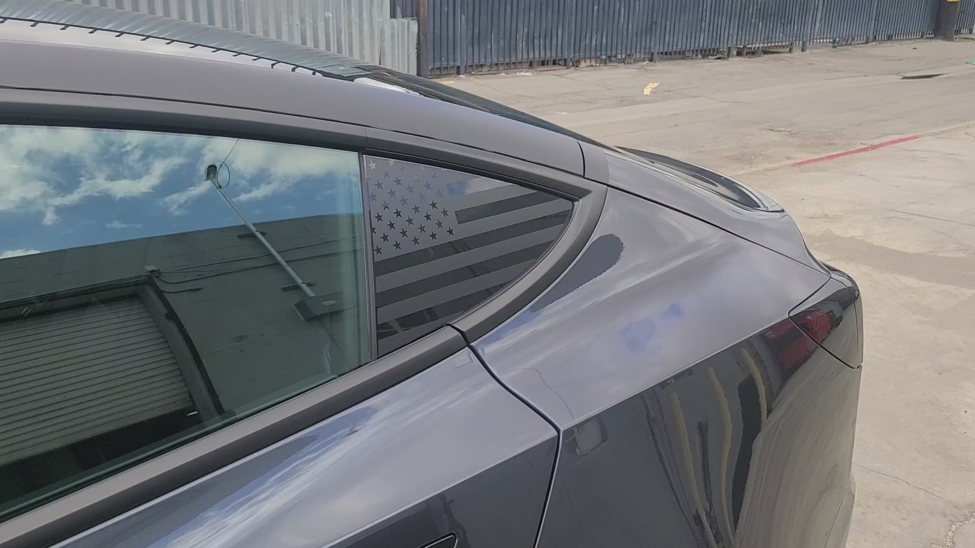 American Flag Quarter Window Decal for Tesla Model 3 2024-2026 – Precut Matte Black Vinyl