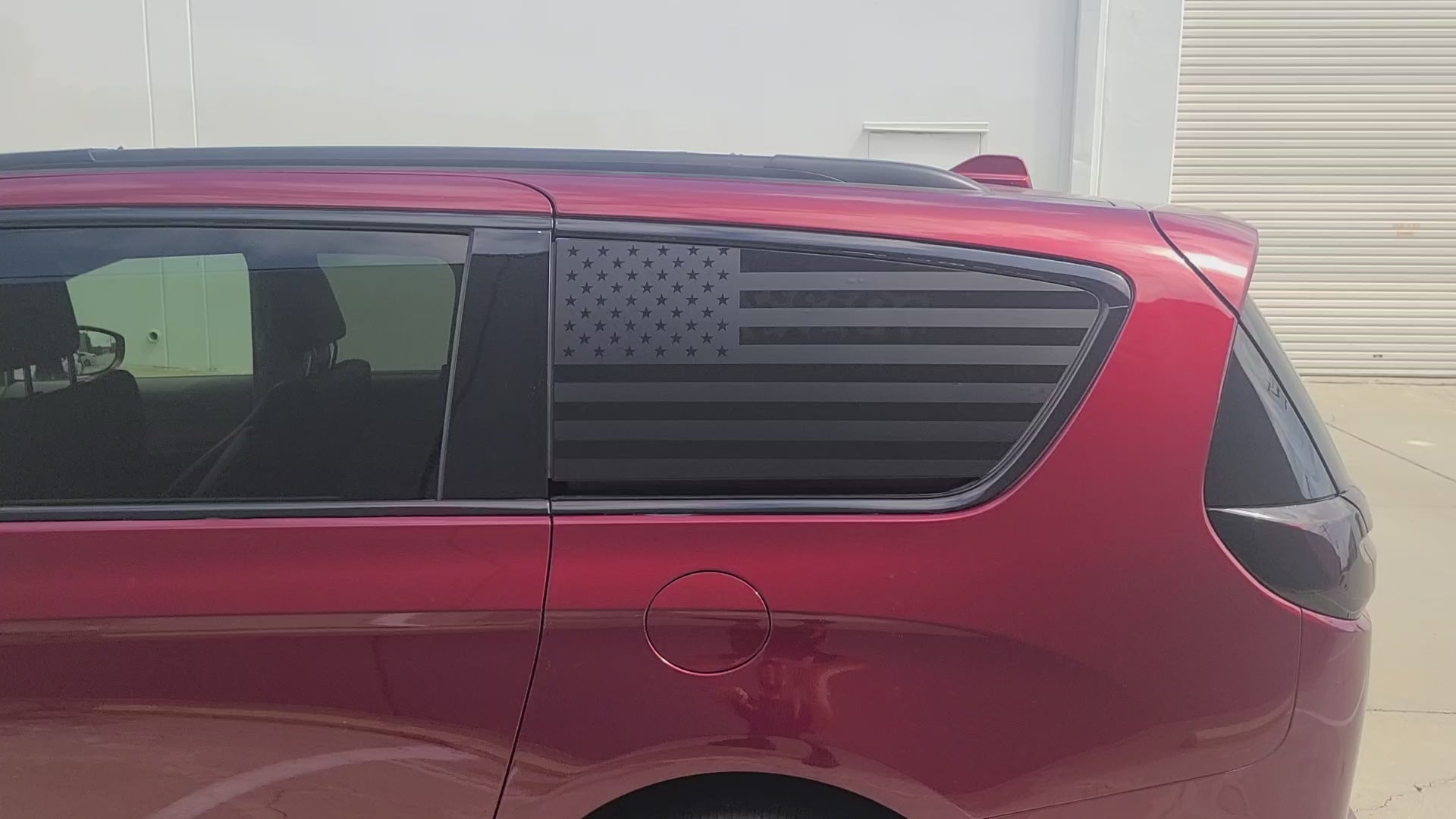 American Flag Quarter Window Decal for Chrysler Pacifica 2017-2026 – Precut Matte Black Vinyl