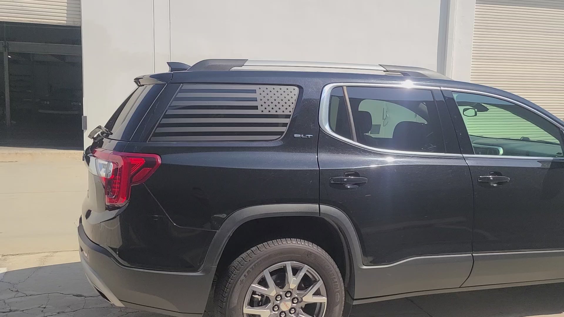 American Flag Quarter Window Decal for GMC Acadia 2017-2023 – Precut Matte Black Vinyl