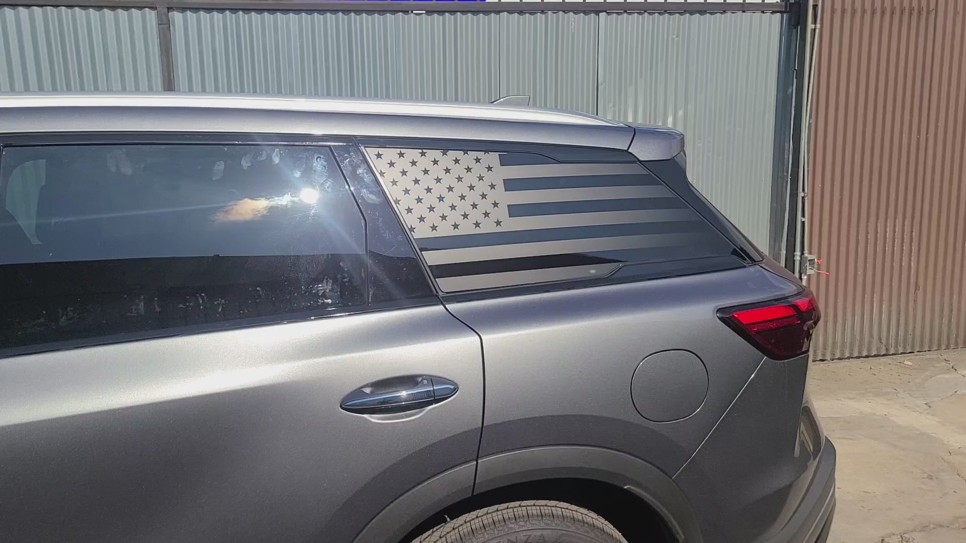 American Flag Quarter Window Decal for Infiniti QX60 2022-2026 – Precut Matte Black Vinyl