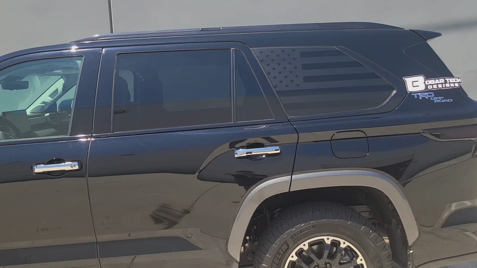 American Flag Quarter Window Decal for Toyota Sequoia 2023-2026 – Precut Matte Black Vinyl