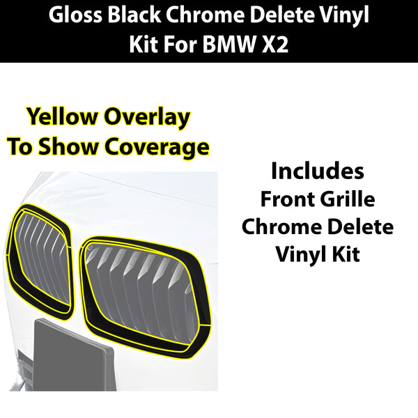 Fits BMW X2 2018-2023 Vinyl Chrome Delete Grille Blackout Decal Stickers Overlay Film - Bogar Tech Designs