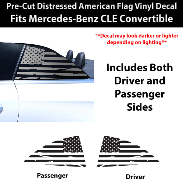 Fits Mercedes-Benz CLE Convertible 2024-2026 Quarter Window American Flag Vinyl Decal Stickers - Bogar Tech Designs